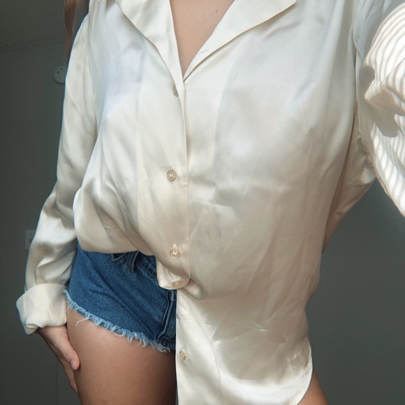 Pearl white Satin Button Down - Picture 3 of 6
